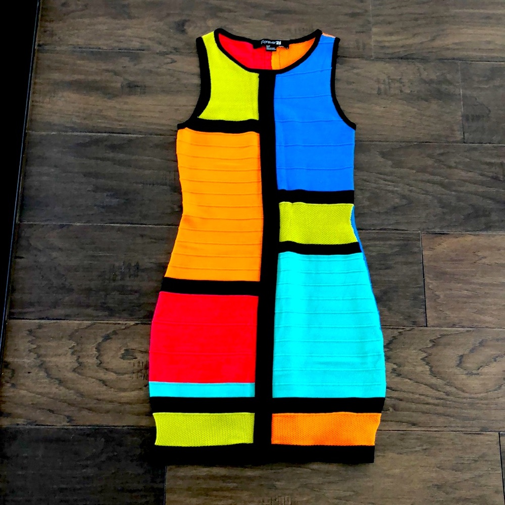 FOREVER 21 COLOR BLOCK BANDAGE DRESS